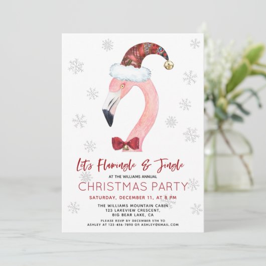 Invitation Flamingle & Jingle Père Noël Flamant rose Noël (Debout devant)