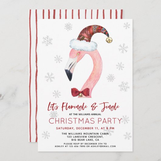 Invitation Flamingle & Jingle Père Noël Flamant rose Noël (Devant / Derrière)