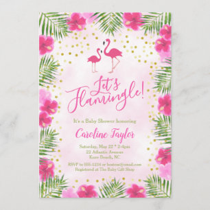 Invitation Flamingle le Baby shower floral rose tropical