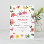 Invitation Flamingle Luau Floral Tropical Summer Anniversaire (Debout devant)