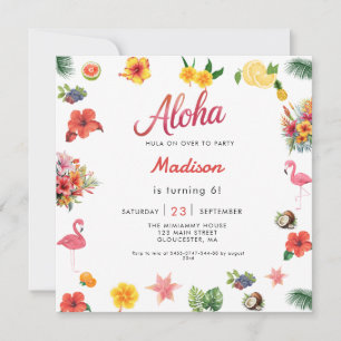 Invitation Flamingle Luau Floral Tropical Summer Anniversaire