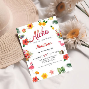 Invitation Flamingle Luau Floral Tropical Summer Anniversaire