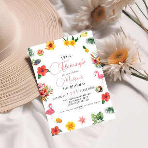 Invitation Flamingle Luau Floral Tropical Summer Anniversaire