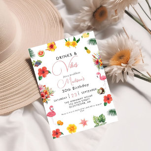 Invitation Flamingle Luau Floral Tropical Summer Anniversaire