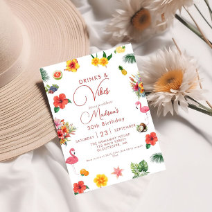 Invitation Flamingle Luau Floral Tropical Summer Anniversaire