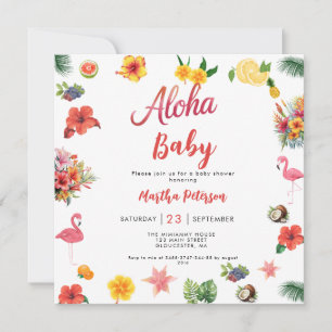 Invitation Flamingle Luau Floral Tropical Summer Baby shower