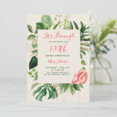 Invitation Flamingle rose 100e fête d'anniversaire tropicale (Debout devant)