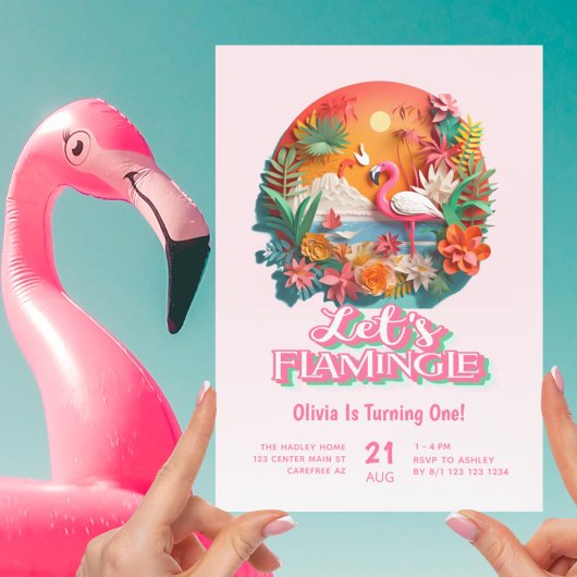 Invitation Flamingle rose 1er anniversaire