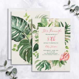 Invitation Flamingle rose 80e fête d'anniversaire tropicale