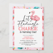 Invitation Flamingle rose Flamant rose fille 1er anniversaire (Devant)