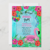 Invitation Flamingle Rose Floral 10e anniversaire Pool Party (Devant)