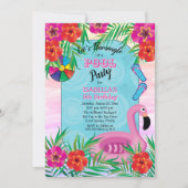 Invitation Flamingle rose Floral 5e anniversaire Pool Party (Devant)