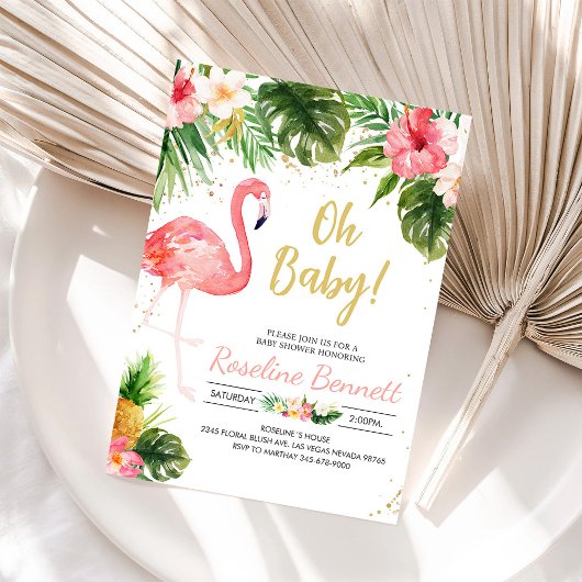 Invitation Flamingle Tropical Girl Baby shower