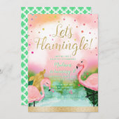 Invitation Flamingle Tropical Pink Flamants roses (Devant / Derrière)