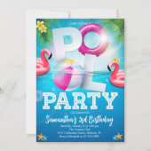 Invitation Flamingle Tropical Pool Party Anniversaire (Devant)
