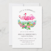 Invitation Flamingle Watercolor Flamant rose fête d'anniversa (Devant)