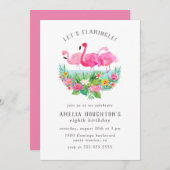 Invitation Flamingle Watercolor Flamant rose fête d'anniversa (Devant / Derrière)
