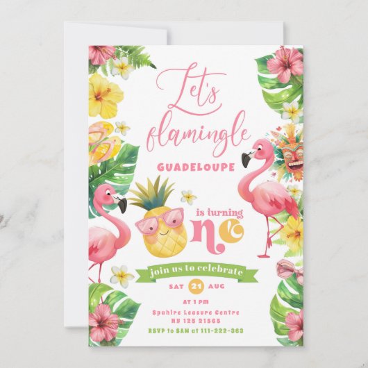 Invitation Flamingo 1er anniversaire (Devant)