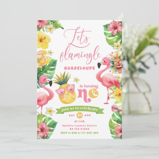 Invitation Flamingo 1er anniversaire (Debout devant)