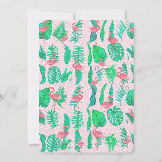 Invitation flamingo art fausse feuille or luau (Dos)