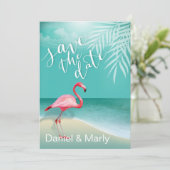 Invitation Flamingo Beach Sauver la date | aqua (Debout devant)
