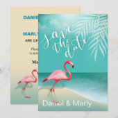 Invitation Flamingo Beach Save the Date | aqua (Devant / Derrière)
