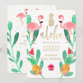 Invitation flamingo de fête luau (Devant / Derrière)