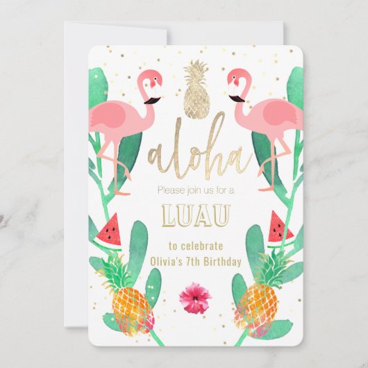 Invitation flamingo de fête luau (Devant)