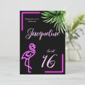 Invitation Flamingo de néon tropical rétro doux 16e anniversa (Debout devant)