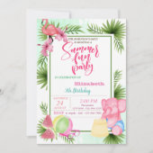 Invitation Flamingo,Feuille de Palmier Pastèque Anniversaire (Devant)