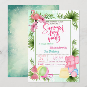 Invitation Flamingo,Feuille de Palmier Pastèque Anniversaire
