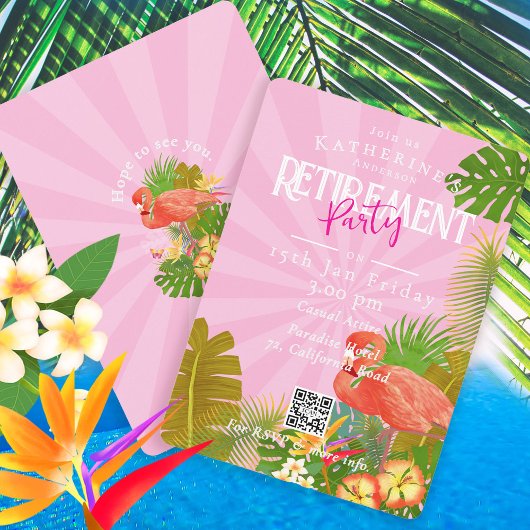 Invitation Flamingo Florida Tropical Pink Retirement
