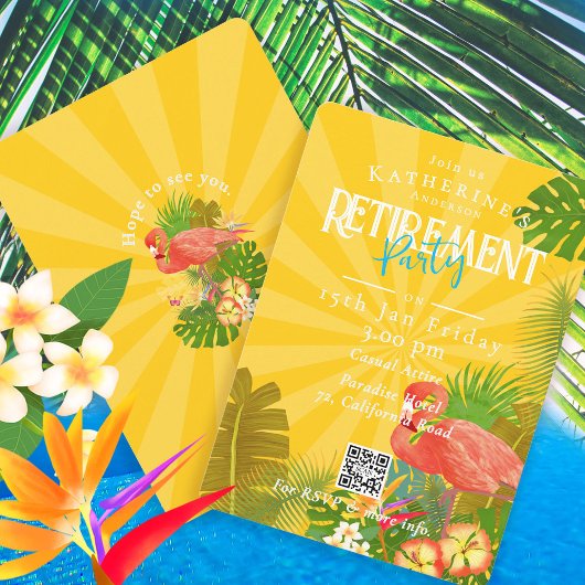 Invitation Flamingo Florida Tropical Yellow Retirement