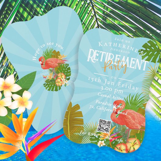 Invitation Flamingo Floride Tropical Bleu Retraite