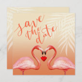 Invitation Flamingo Heart Kiss Save the Date | pêche (Devant / Derrière)