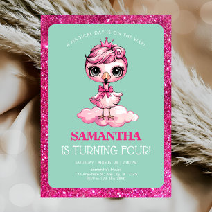 Invitation Flamingo mignon avec anniversaire couronne