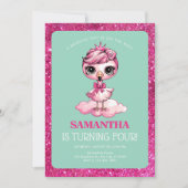 Invitation Flamingo mignon avec couronne d'anniversaire (Devant)