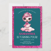 Invitation Flamingo mignon avec couronne d'anniversaire (Devant)