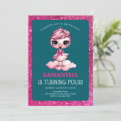 Invitation Flamingo mignon avec couronne d'anniversaire (Debout devant)