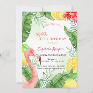 Invitation Flamingo Premier Anniversaire Été Aquarelle