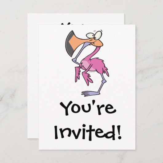 Invitation Flamingo rose drôle avec pied dans la bouche (Devant / Derrière)