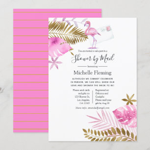 Invitation Flamingo rose et or Mariage ou Baby Shower par cou