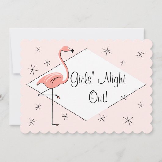 Invitation Flamingo Rose Filles de Nuit! festonné (Devant)