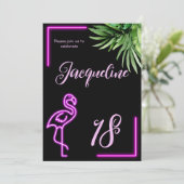 Invitation Flamingo rose néon tropical rétro 18e anniversaire (Debout devant)