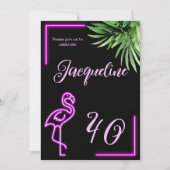 Invitation Flamingo rose néon tropical rétro 40e anniversaire (Devant)
