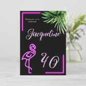 Invitation Flamingo rose néon tropical rétro 40e anniversaire (Debout devant)