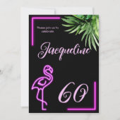 Invitation Flamingo rose néon tropical rétro 60e anniversaire (Devant)