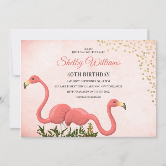 Invitation Flamingo rose pour 40e anniversaire (Devant)