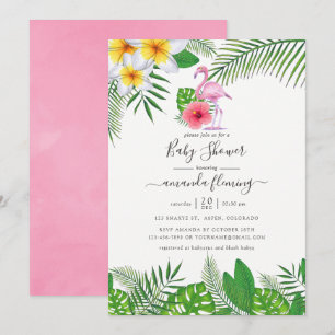 Invitation Flamingo Rose Tropical Aquarelle Fille Baby Shower