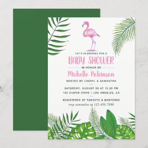 Invitation Flamingo Rose Tropical Aquarelle Fille Baby Shower